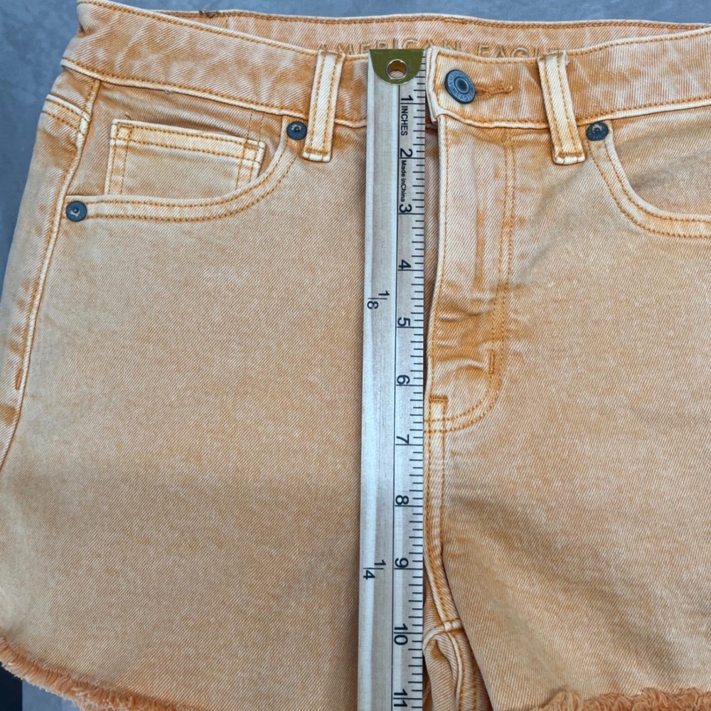 American Eagle Denim Shorts Womens size 2 Orange Excellent High Waisted Raw Hem - Picture 9 of 10